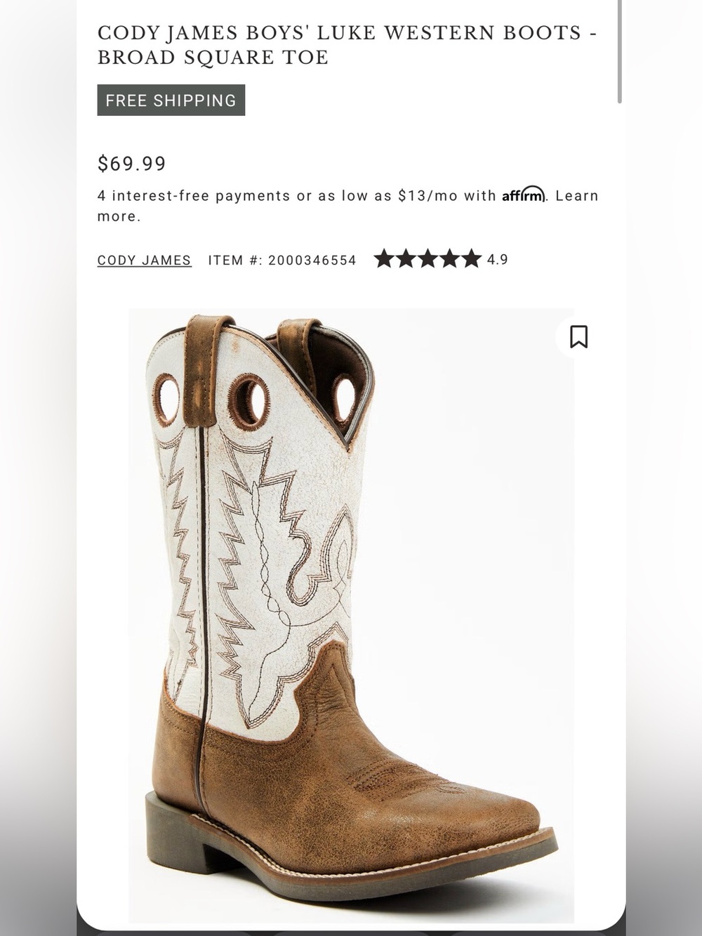 Cody James kids Cowboy Boots size 10